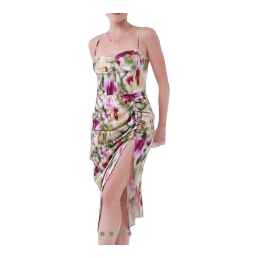NEW Cider Colorful Ruched Asymmetric Hem Whimsical Floral Midi Dress Size 1X